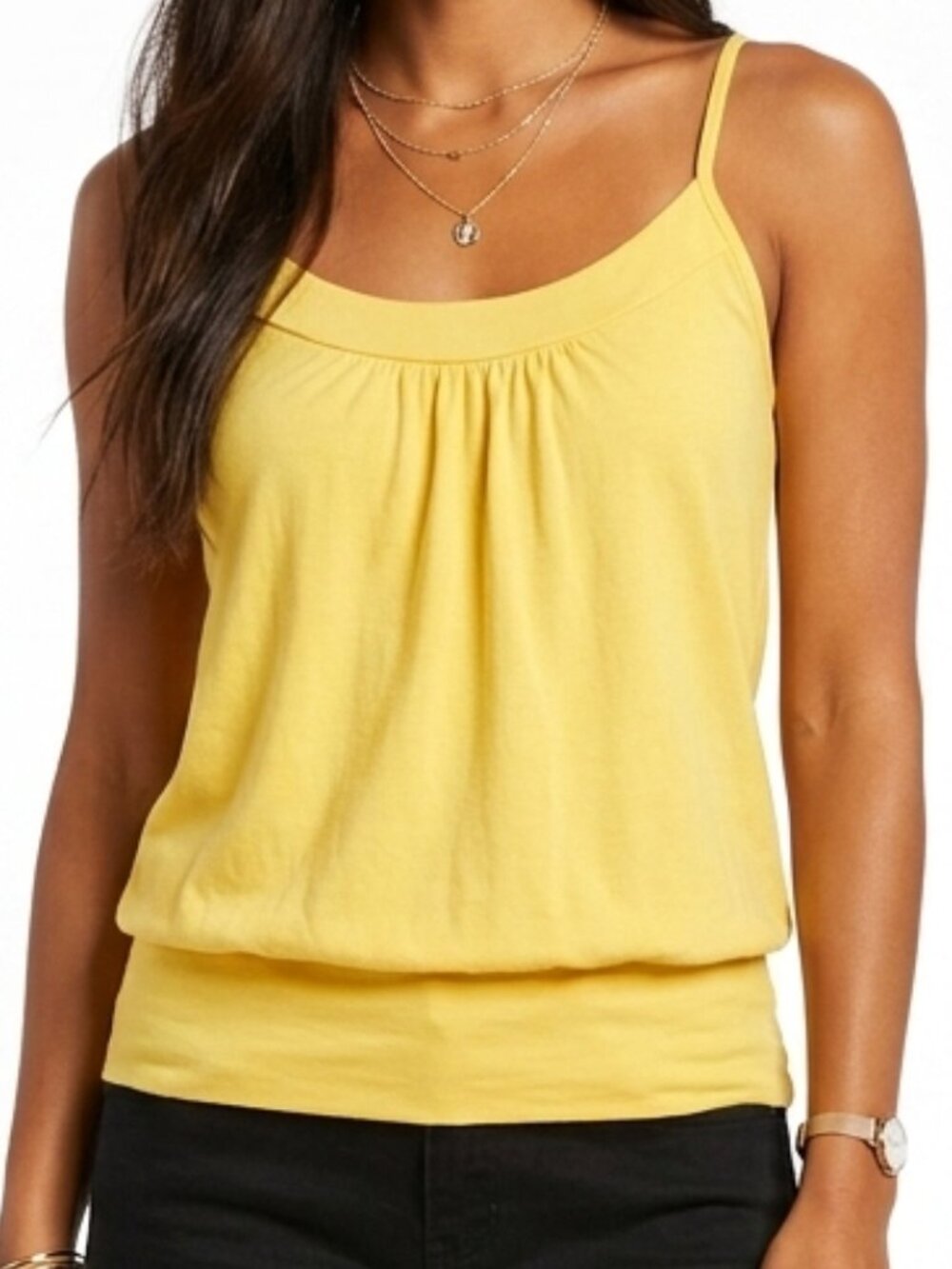 Vintage Garage Y2K Yellow Cami Top Lemon Sunny Summer Ruched Beach Layering S
